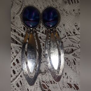 Bookmark Style Hair Accessory Clip Pair / Barrettes W Northern Lights Cabochon